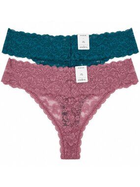 Auden Size 3X (24-26) Lace Thong Underwear 2-Pack In Teal & Mauve
